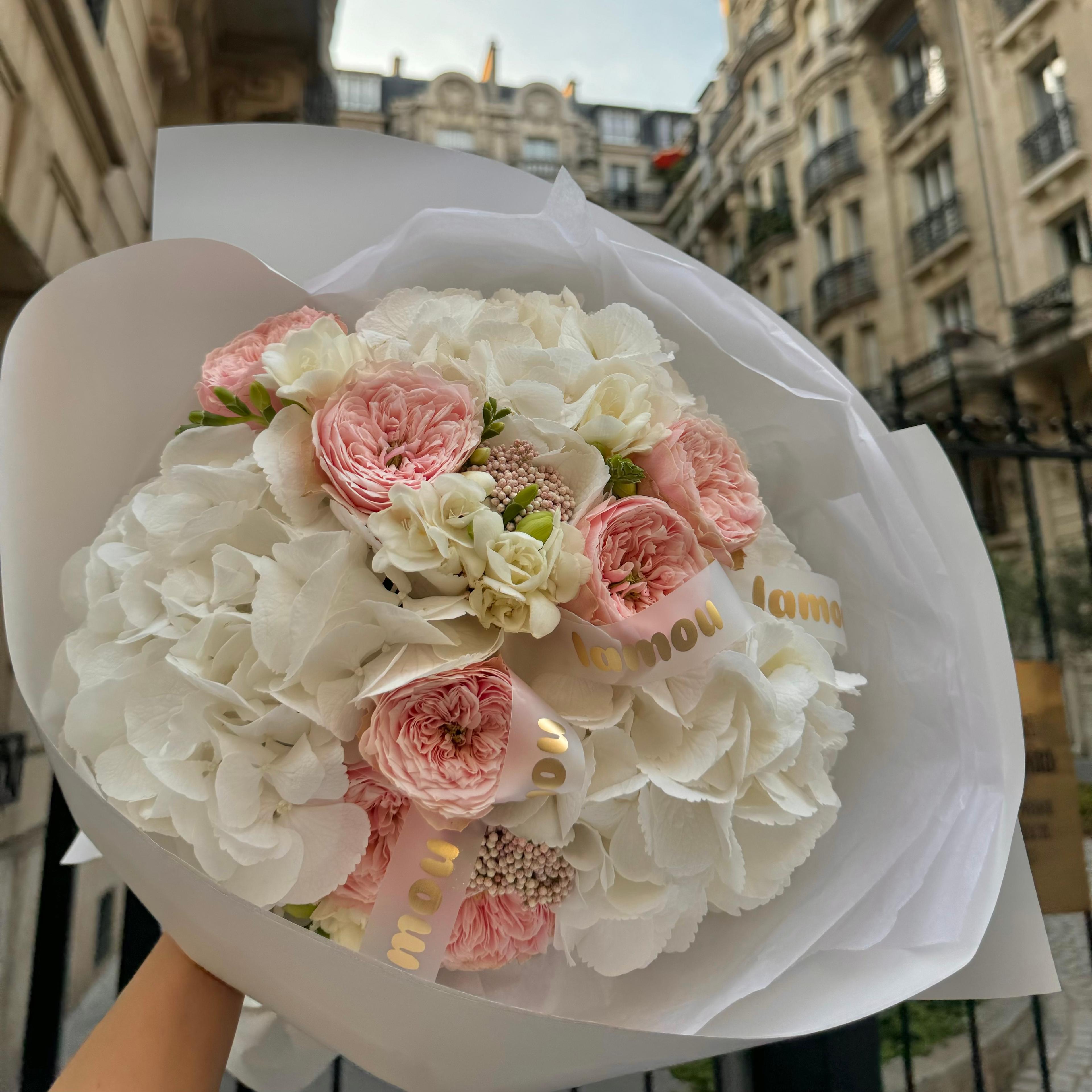 White hortensias with a pink touch - alternate view