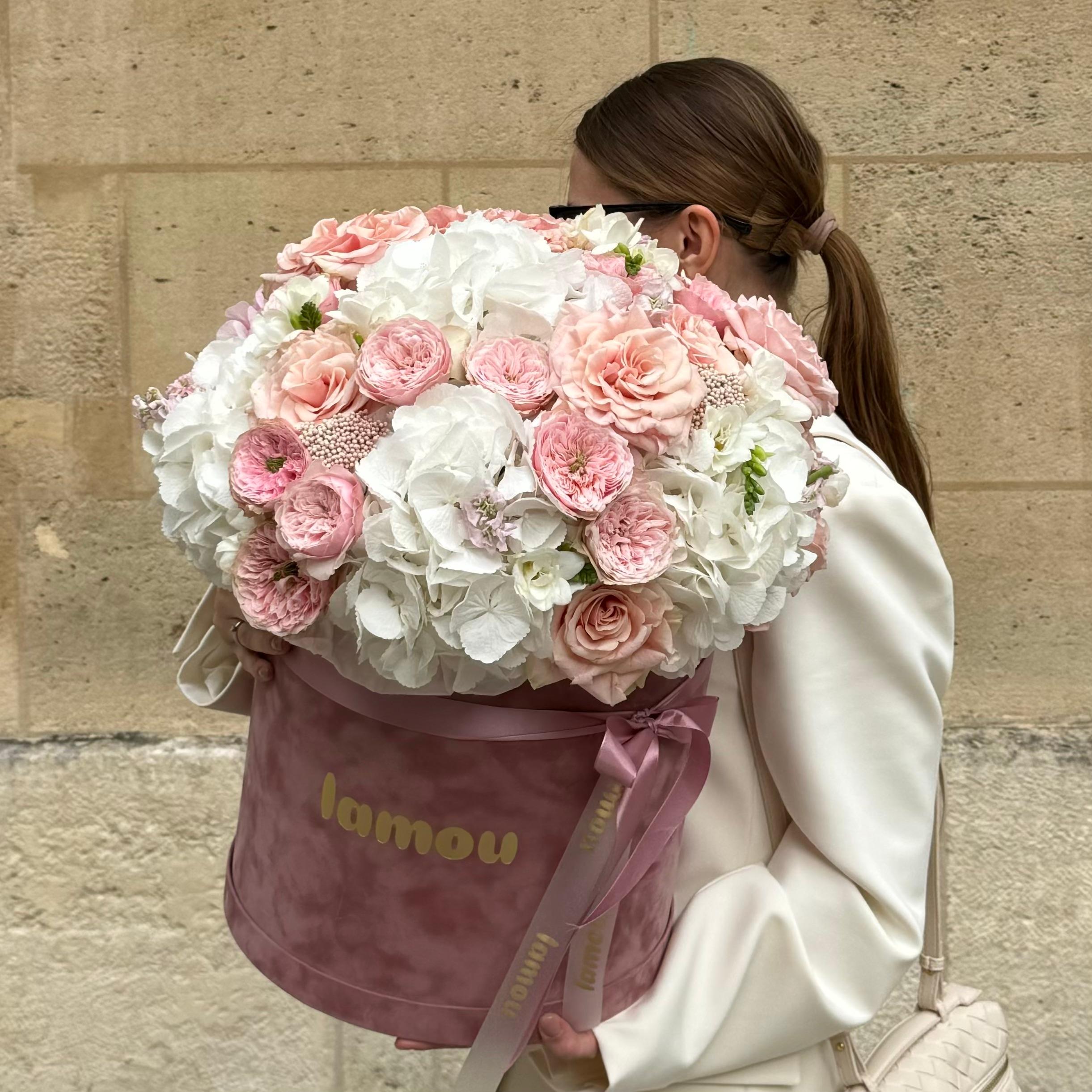 Pink box with white & pink flowers