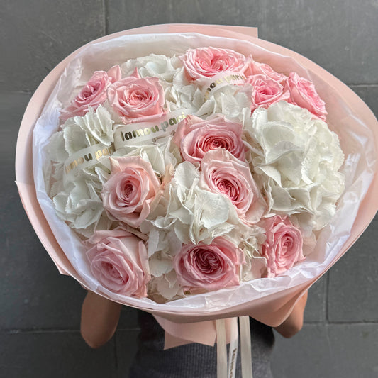 White Hydrangeas x Pink O’Hara