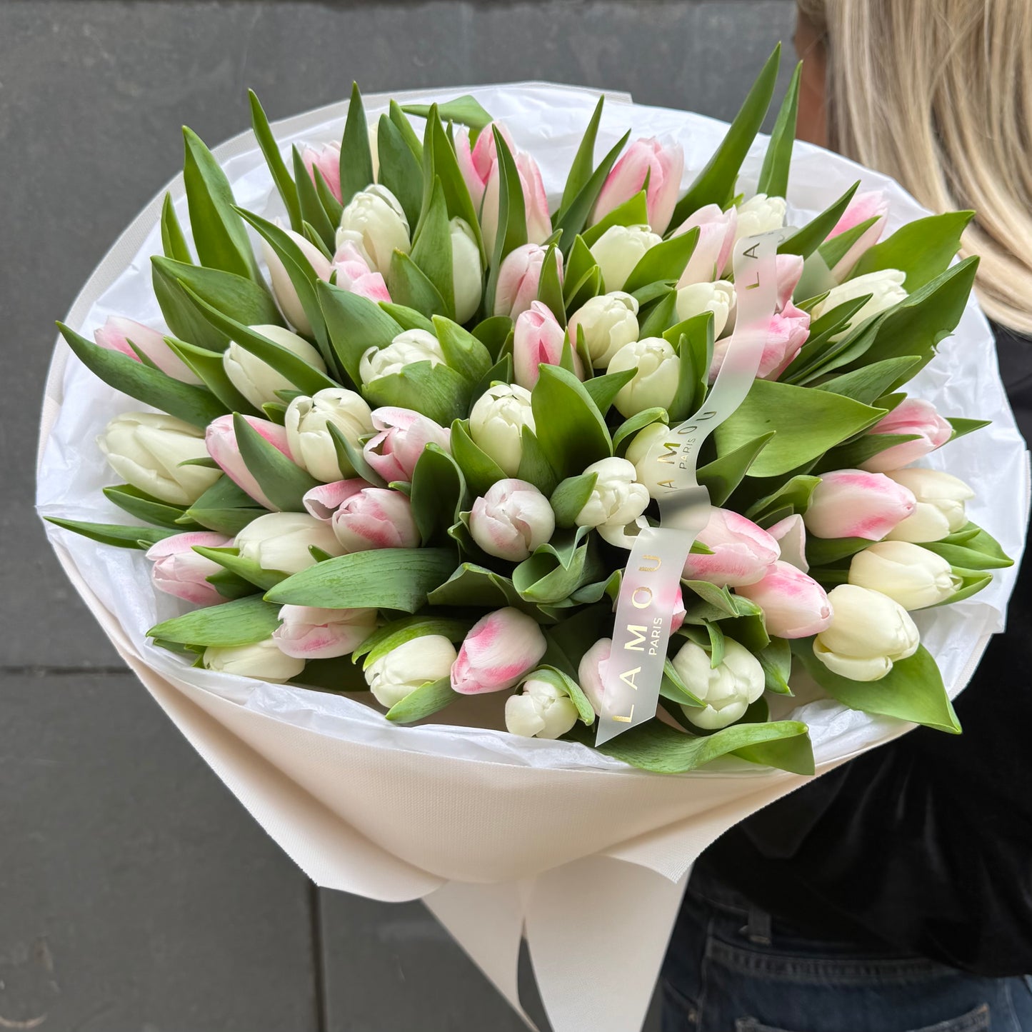 Tulipes blanches et roses
