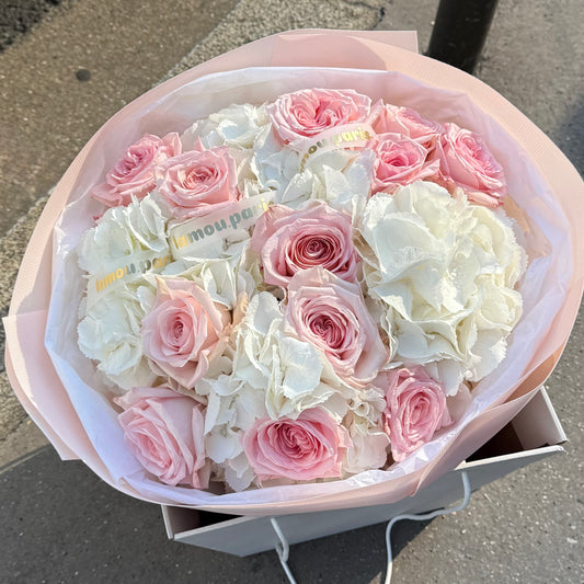 White Hydrangeas x Pink O’Hara