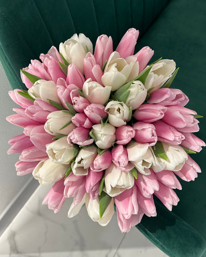 Tulipes blanches et roses