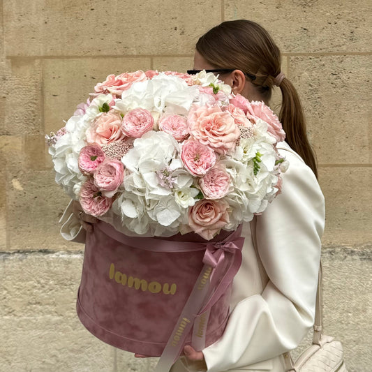 White Hydrangeas & Light Pink Roses Box